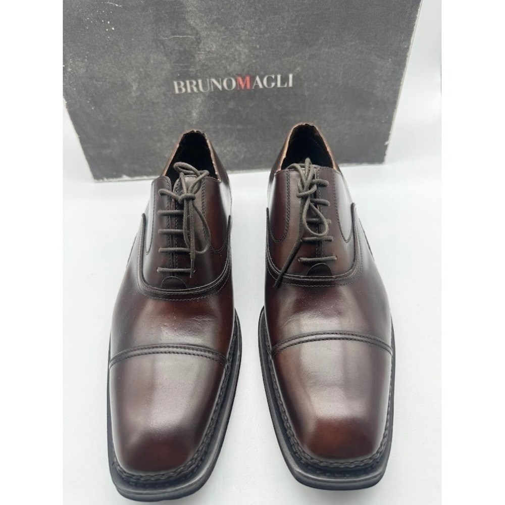Bruno Magli Platinum Drago Mens Leather Oxford Cognac Cap Toe Italy 7.5 M 40.5